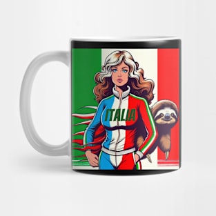 Italian Italia 70s Female Race Car Driver with Sloth Italy Italia Mug